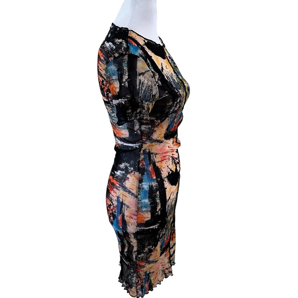 Blanc Sheer Short Sleeve Bodycon Multicolor Print Dress Size M NWOT - Picture 5 of 10